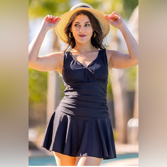 Summer Mae Black Swim dress | Tummy Control One Piece Attached Boy Short… - Picture 6 of 14